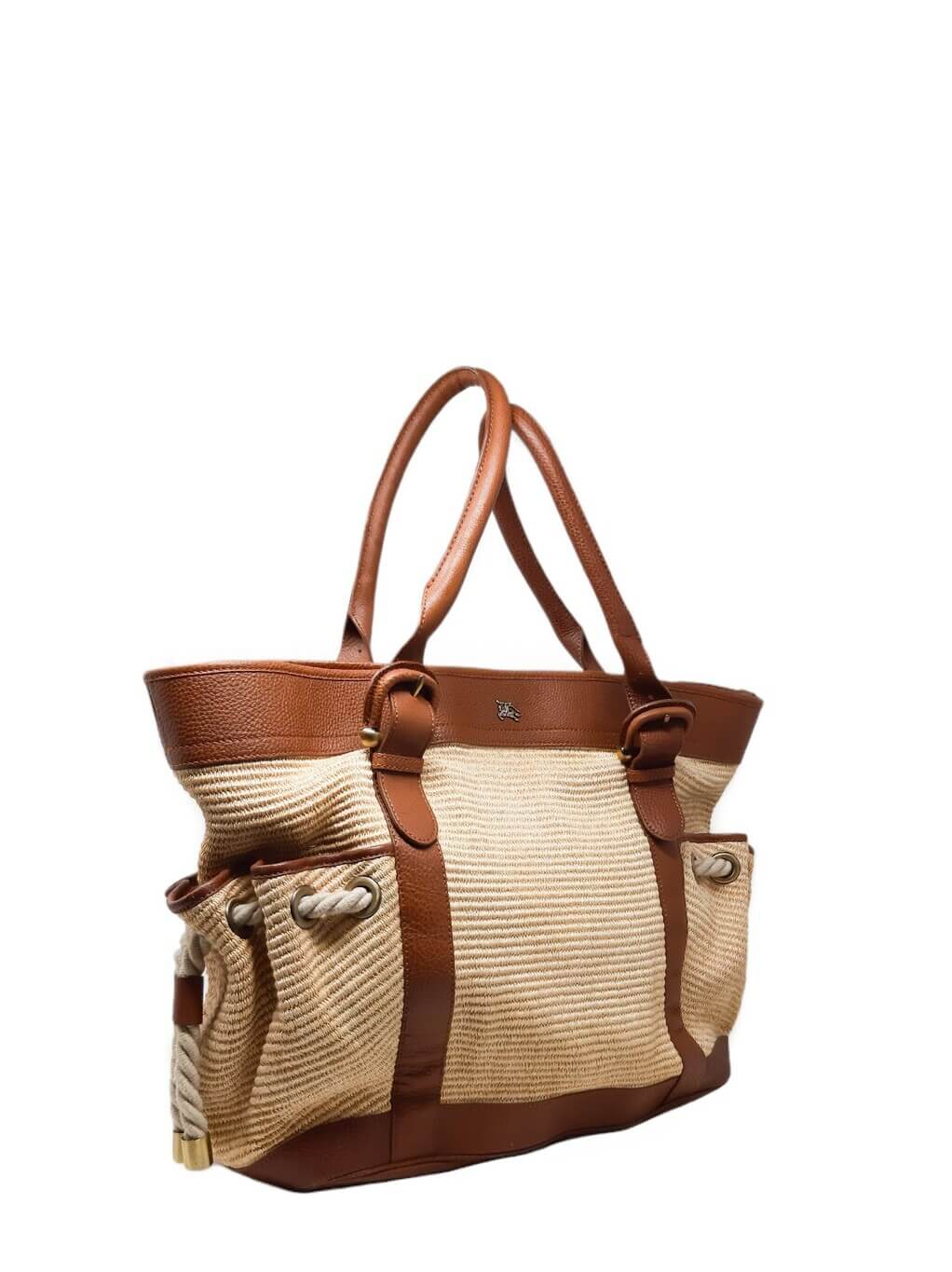 BURBERRY CARTERA FIGUE CANVAS & CALFSKIN LEATHER TOTE BAG