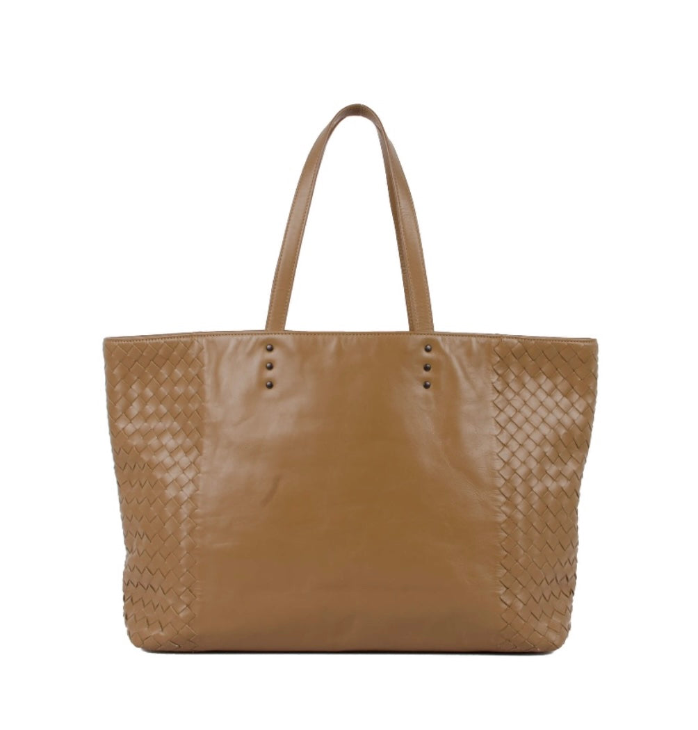 BOTTEGA VENETA INTRECCIATO WOVEN ETOUPE LAMBSKIN TOTE BAG