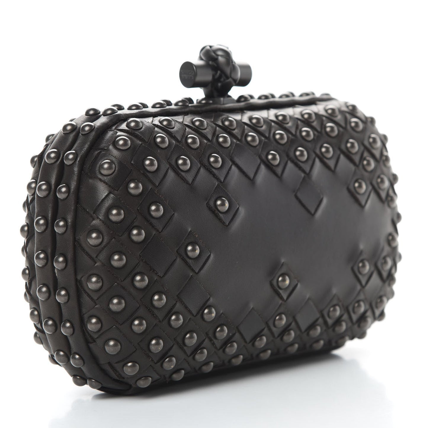 BOTTEGA VENETA WAXY NAPPA INTRECCIATO KNOT STUDDED CLUTCH BAG