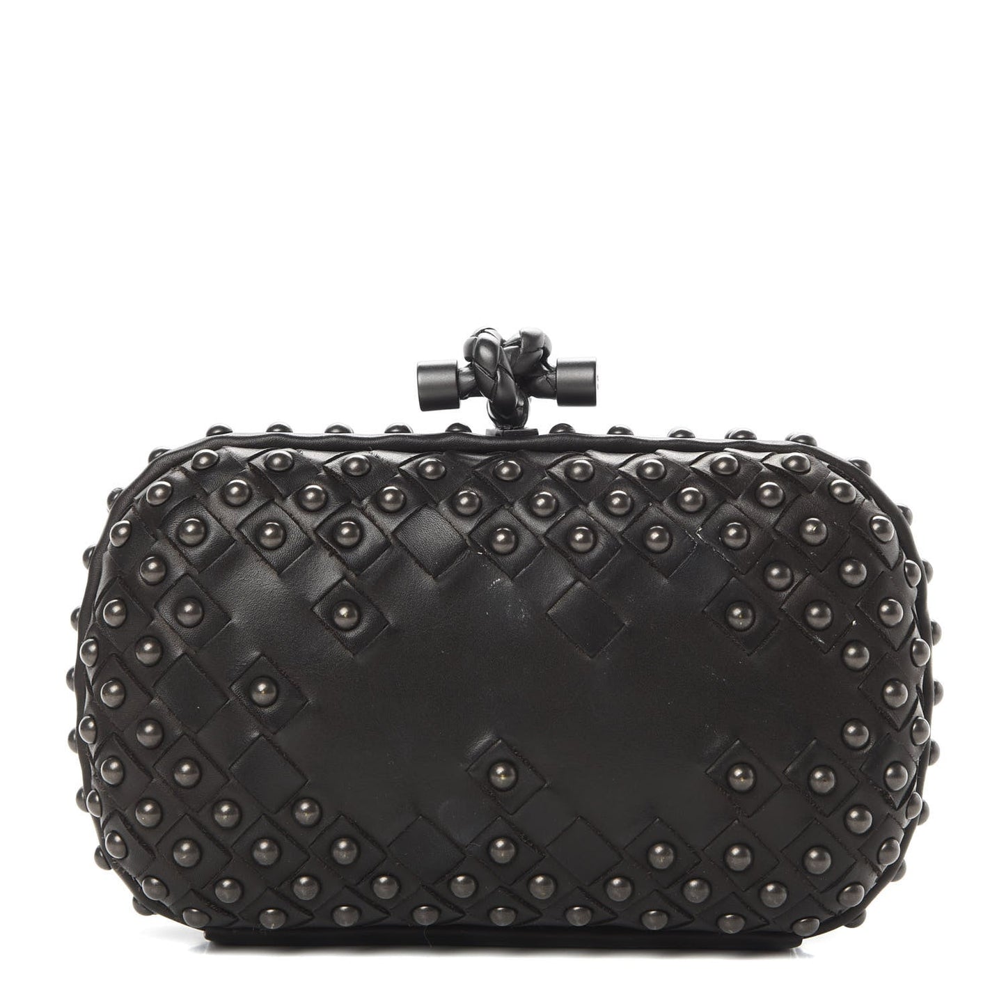 BOTTEGA VENETA WAXY NAPPA INTRECCIATO KNOT STUDDED CLUTCH BAG