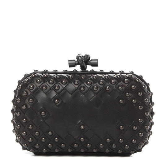 BOTTEGA VENETA WAXY NAPPA INTRECCIATO KNOT STUDDED CLUTCH BAG