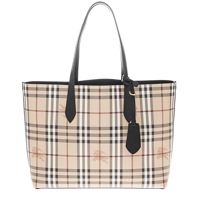 BURBERRY HAYMARKET CHECK LAVENBY BLACK MEDIUM REVERSIBLE TOTE BAG