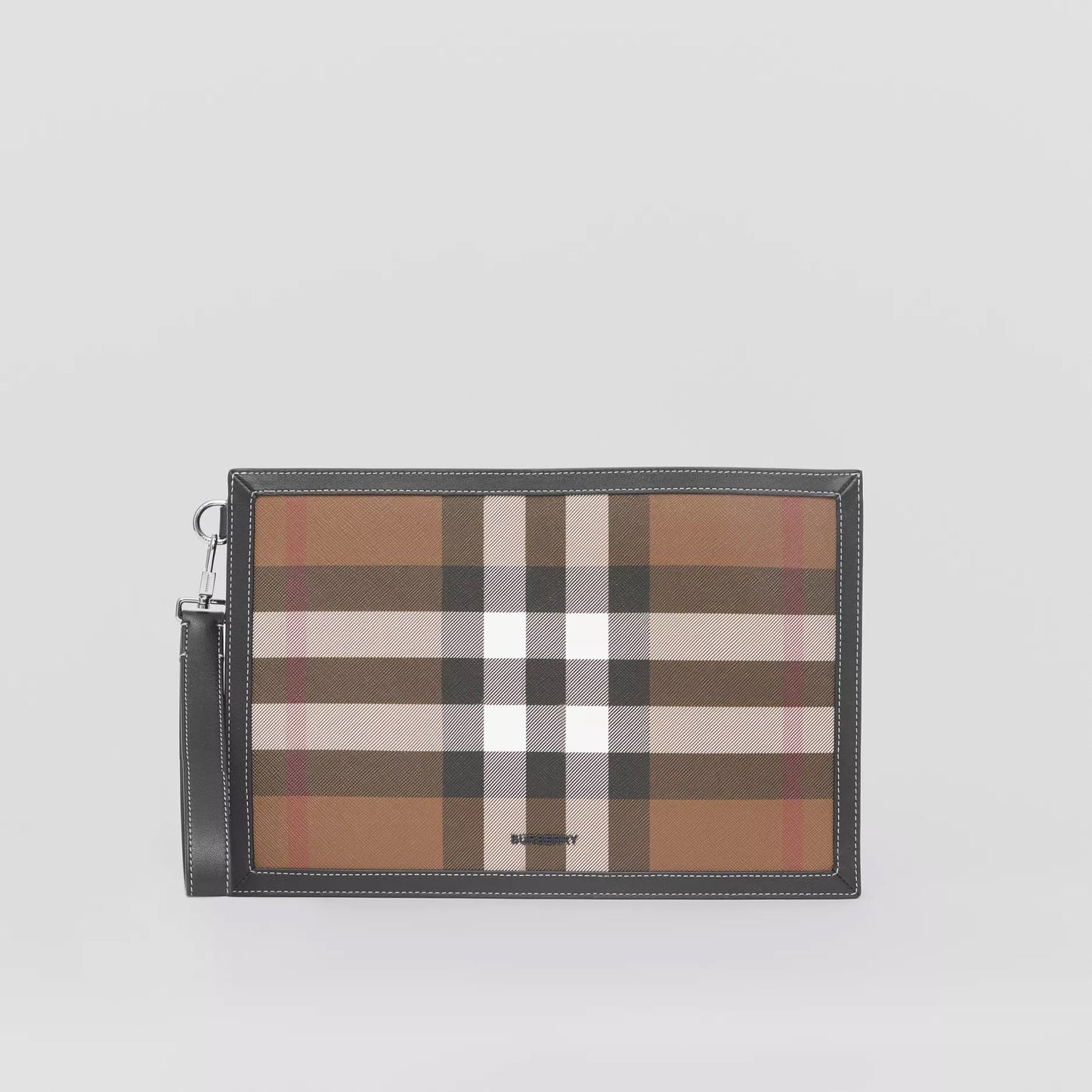 BURBERRY HOUSE CHECK & LEATHER ZIP POUCH CLUTCH