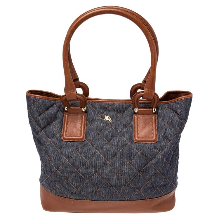 BURBERRY QUILTED DENIM & LEATHER GRANGE TOTE BAG