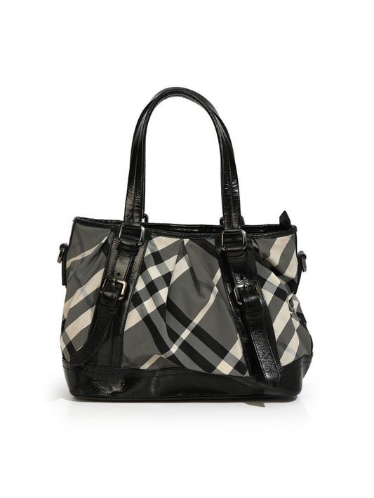 BURBERRY BLACK BEAT CHECK NYLON MEDIUM LOWRY TOTE BAG