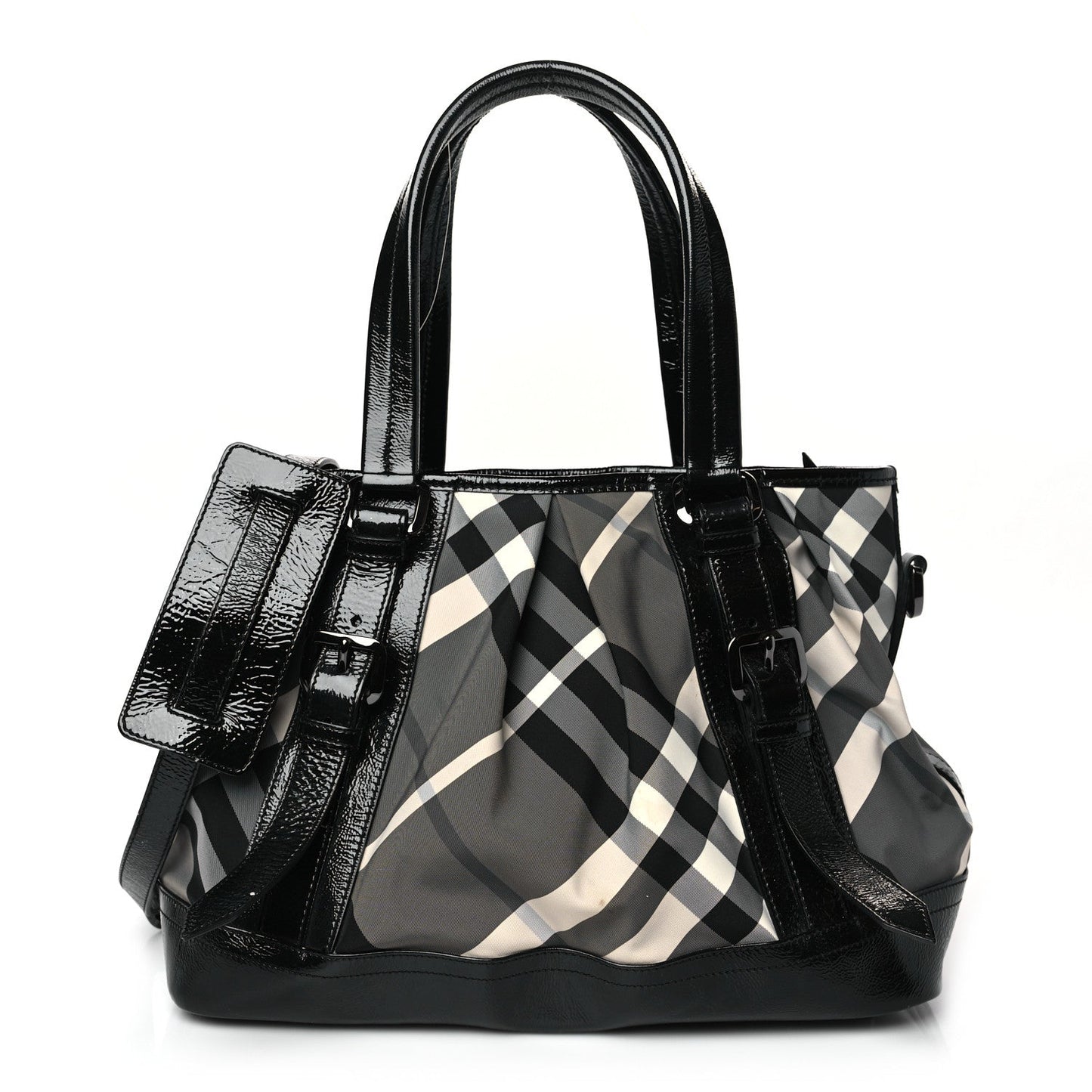 BURBERRY BLACK BEAT CHECK NYLON MEDIUM LOWRY TOTE BAG