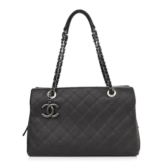 CHANEL CC DIAMOND QUILTED CALFSKIN LEATHER SHOPPER TOTE BAG