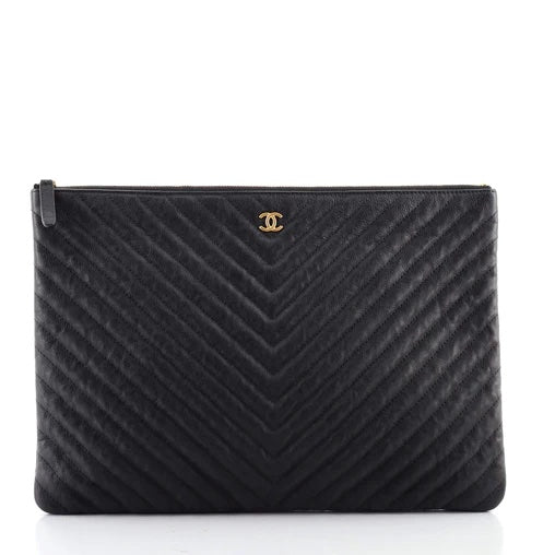 CHANEL CHEVRON QUILTED CALFSKIN O CLUTCH BAG