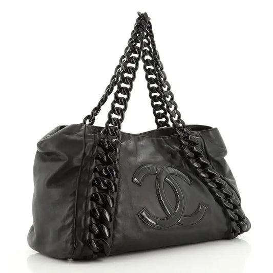 CHANEL GLAZED CALFSKIN LEATHER EAST WEST MODERN CHAIN TOTE