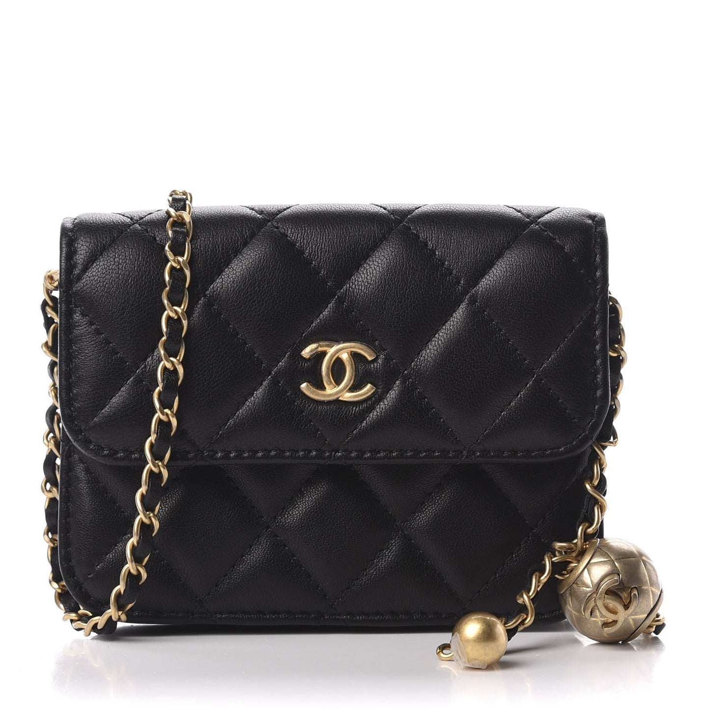 CHANEL LAMBSKIN QUILTED PEARL CRUSH MINI CLUTCH WITH CHAIN