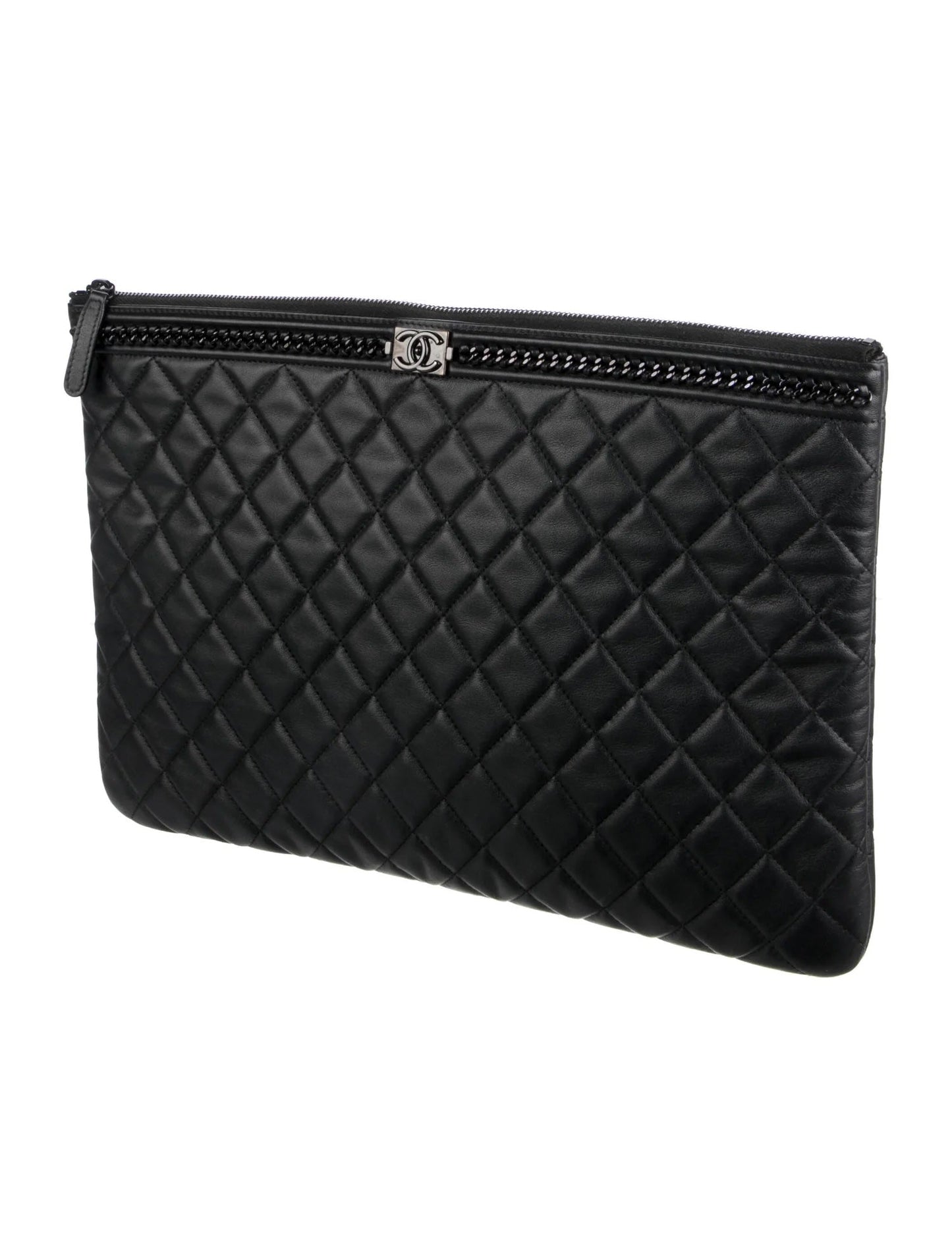 CHANEL LARGE QUILTED LAMBSKIN JACKET BOY O CLUTCH BAG
