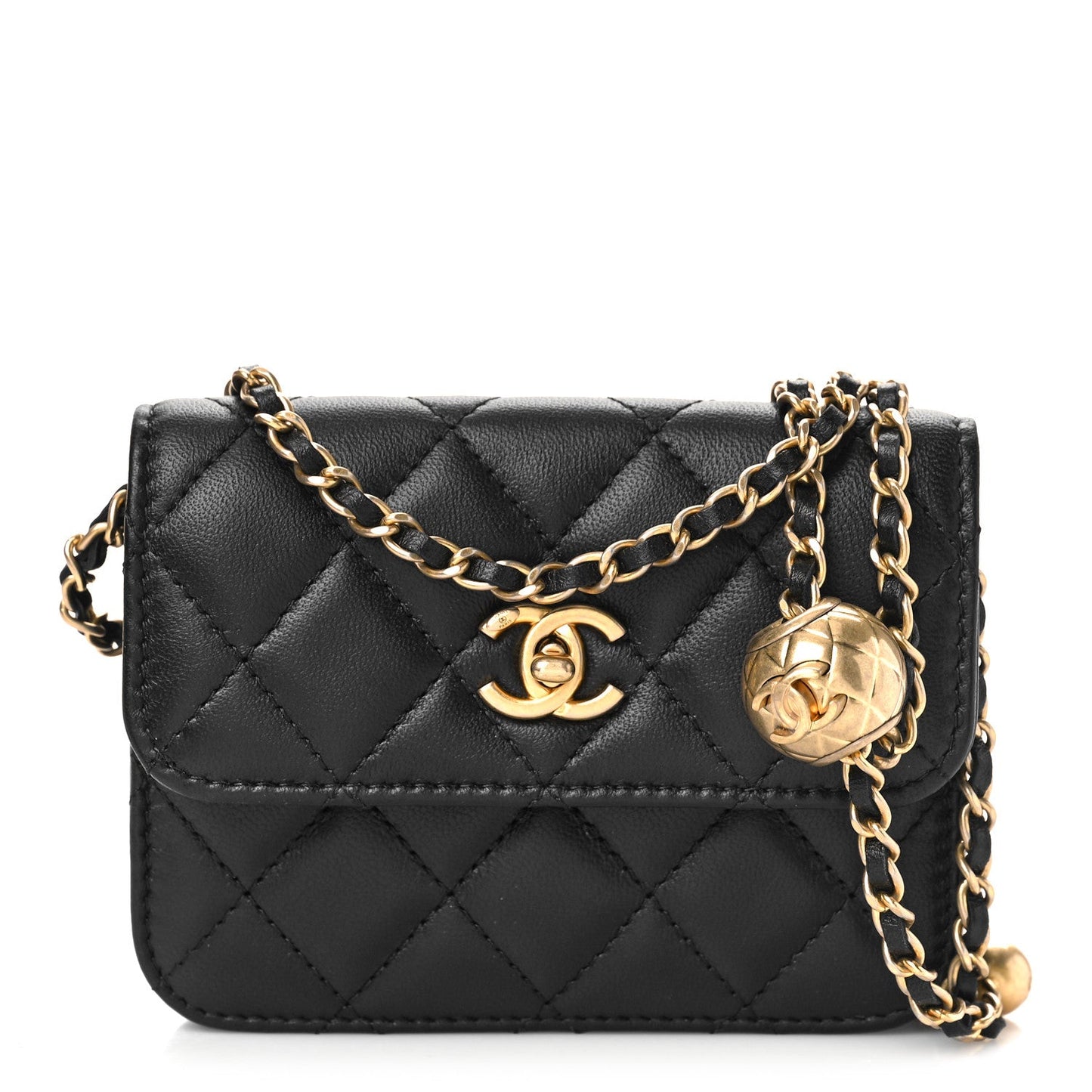 CHANEL QUILTED LAMBSKIN PEARL CRUSH CLUTCH WITH CHAIN