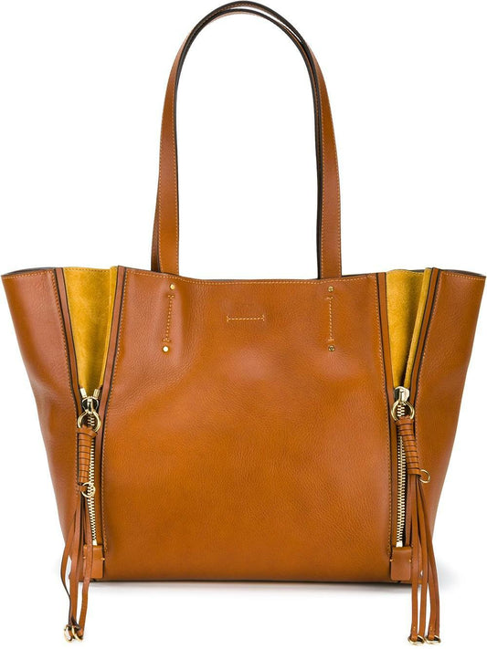 CHLOÉ MILO CALFSKIN LEATHER MEDIUM TOTE BAG CARAMEL