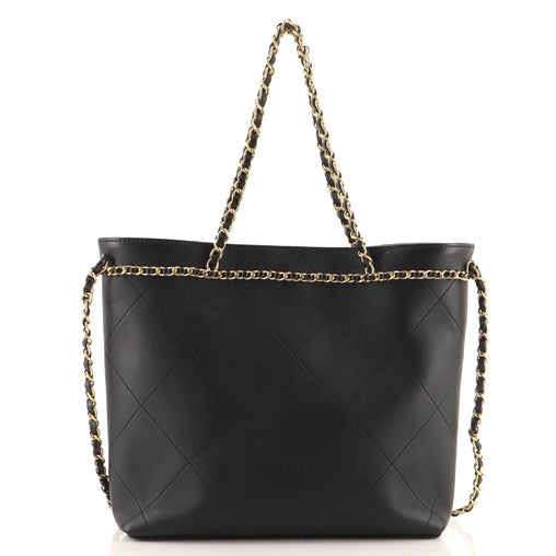 CHANEL CC Lock Chain Handle Small Shopping Tote Quilted Calfskin