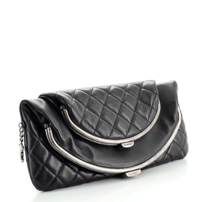 CHANEL DOUBLE KISSLOCK FOLD OVER QUILTED LEATHER MEDIUM CLUTCH