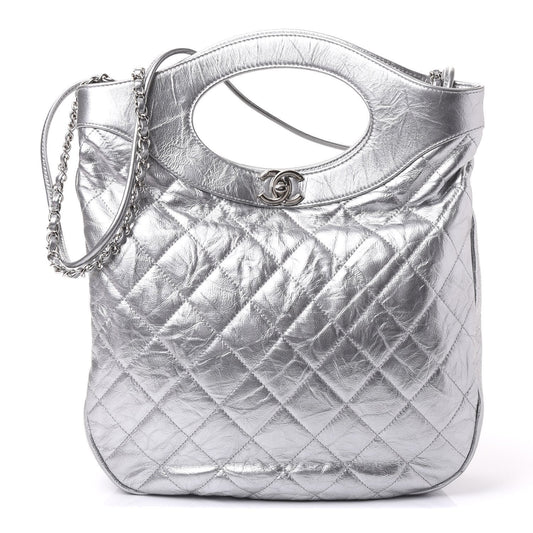 CHANEL METALLIC CRUMPLED CALFSKIN SMALL 31 SHOPPING TOTE BAG