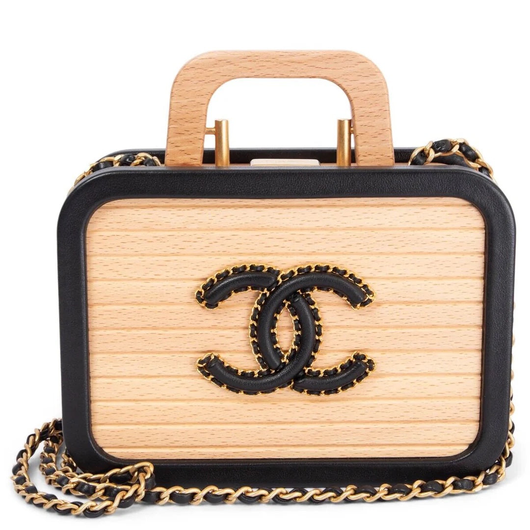 CHANEL BEECH WOOD & LAMBSKIN CC VANITY CASE SHOULDER BAG