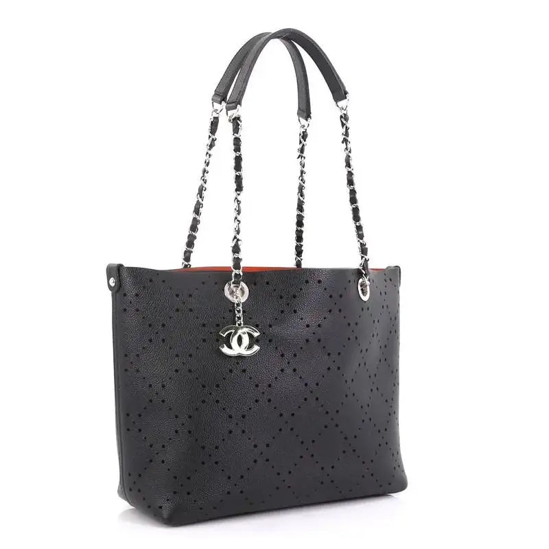 CHANEL PERFORATED CAVIAR LEATHER SMALL SHOPPING TOTE BAG