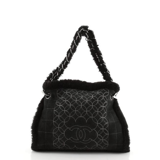 CHANEL SQUARE STITCH QUILTED SHEARLING TOTE BAG