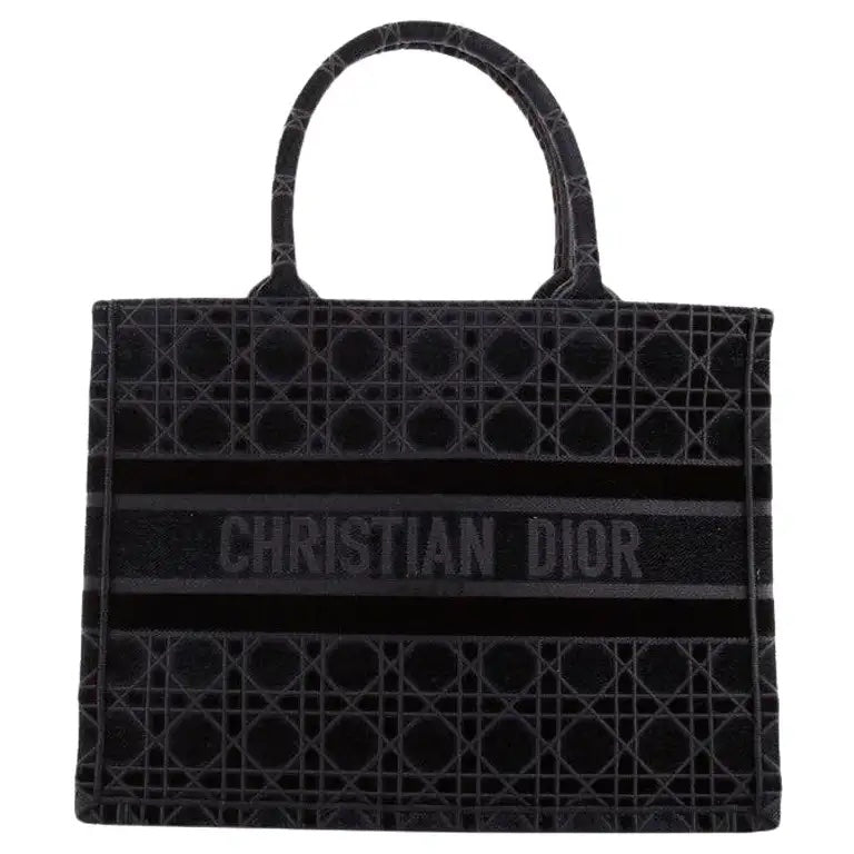 DIOR EMBROIDERED CANNAGE VELVET LARGE BOOK TOTE BAG