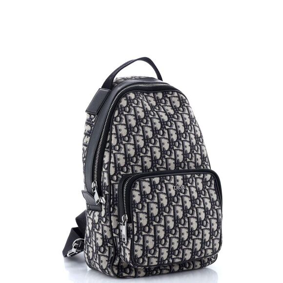 CHRISTIAN DIOR ZIP AROUND CANVAS BLUE OBLIQUE SLING BACKPACK