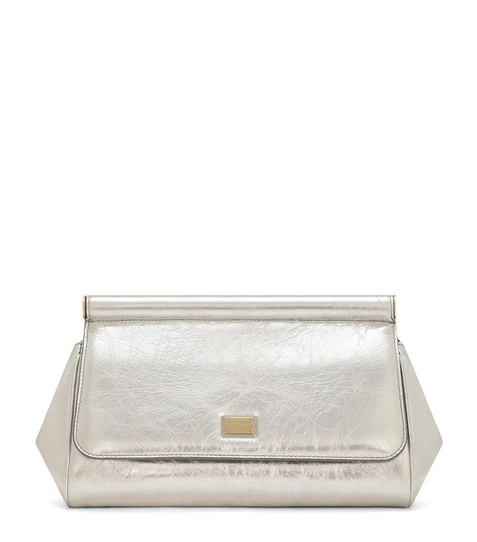DOLCE & GABBANA METALLIC LEATHER SICILY LARGE CLUTCH BAG