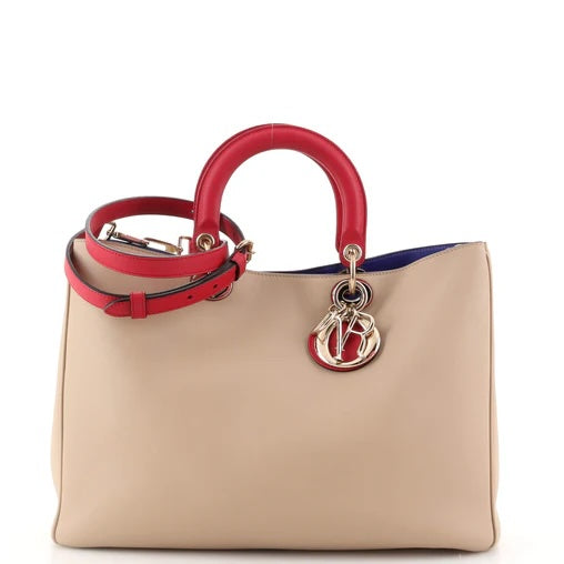 DIOR DIORISSIMO TRI-COLOR CALFSKIN LEATHER LARGE TOTE BAG