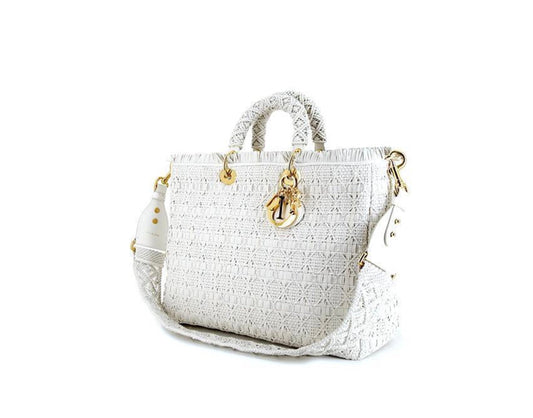 DIOR LADY DIOR BRAIDED LEATHER LARGE TOTE BAG