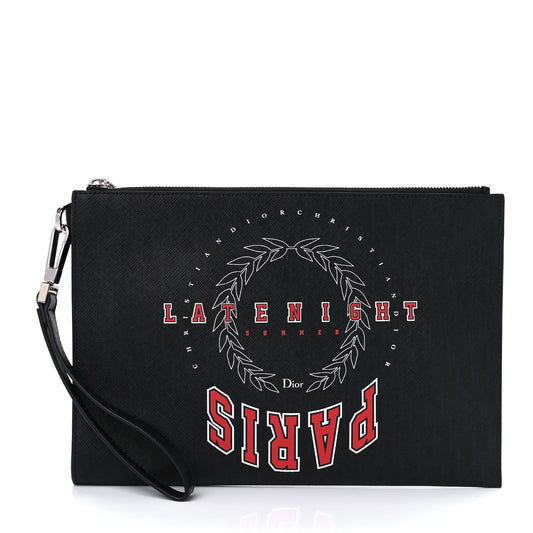 CHRISTIAN DIOR LATENIGHT PARIS CALFSKIN LEATHER CLUTCH WRISTLET
