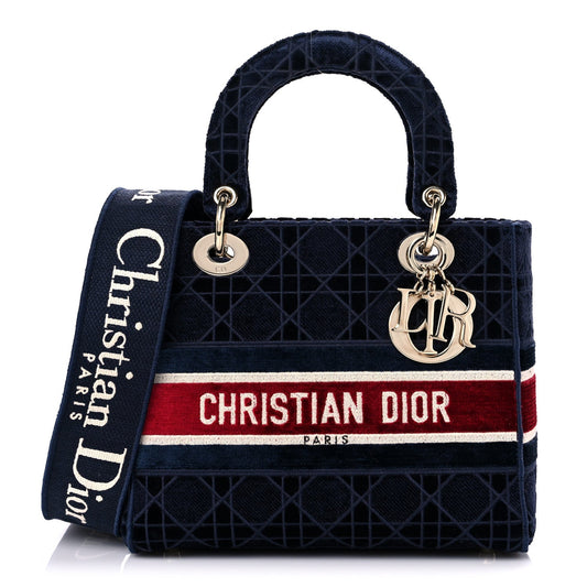 DIOR CANNAGE MEDIUM LADY DIOR LITE VELVET TOTE BAG