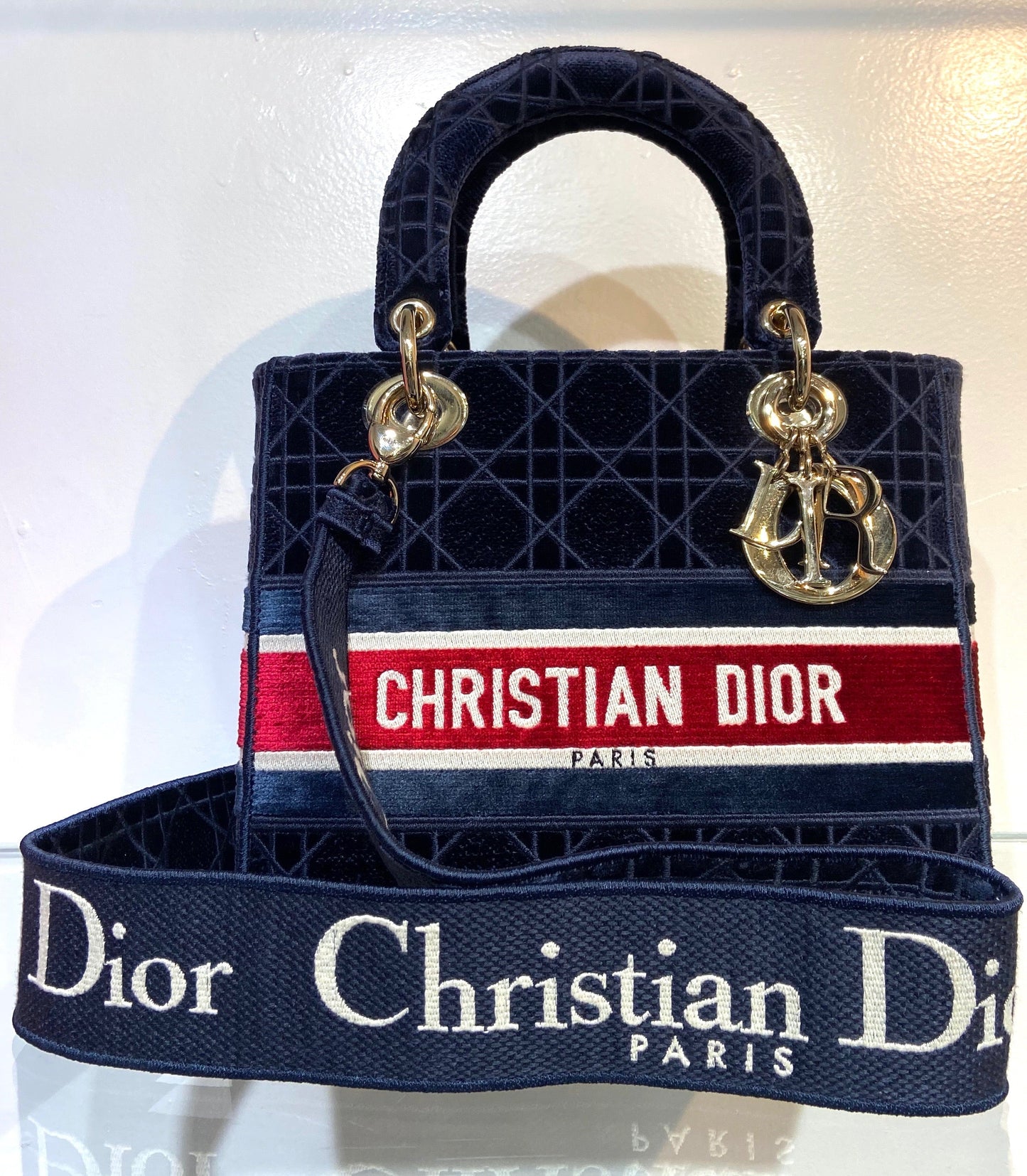 DIOR CANNAGE MEDIUM LADY DIOR LITE VELVET TOTE BAG