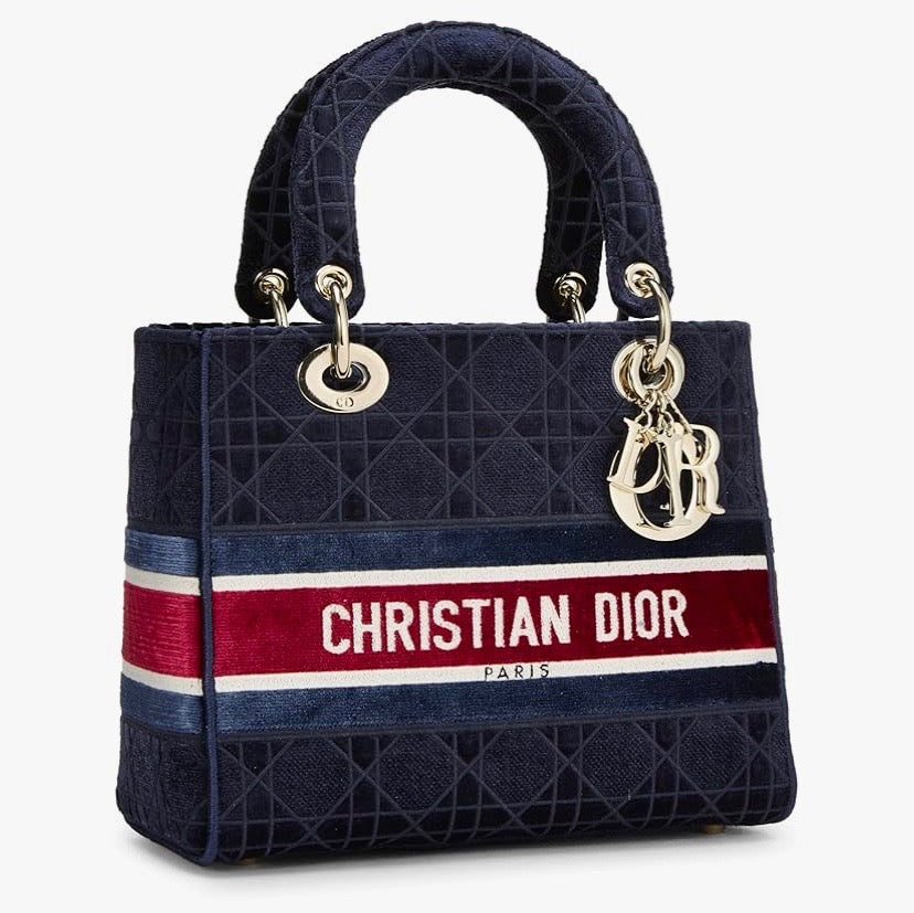DIOR CANNAGE MEDIUM LADY DIOR LITE VELVET TOTE BAG