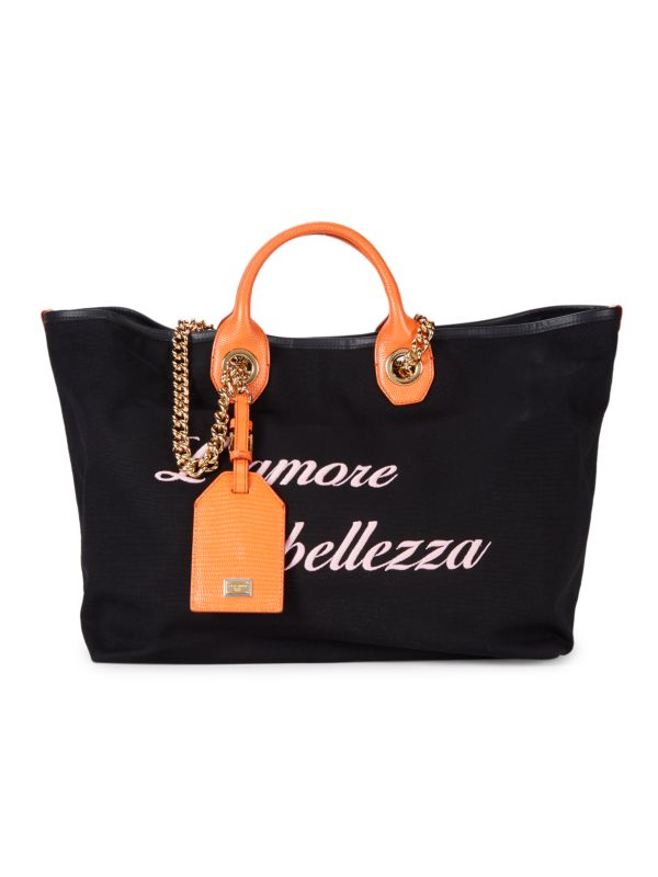 DOLCE & GABBANA CAPRI LAGUNA EMBOSSED LEATHER TRIM TOTE BAG