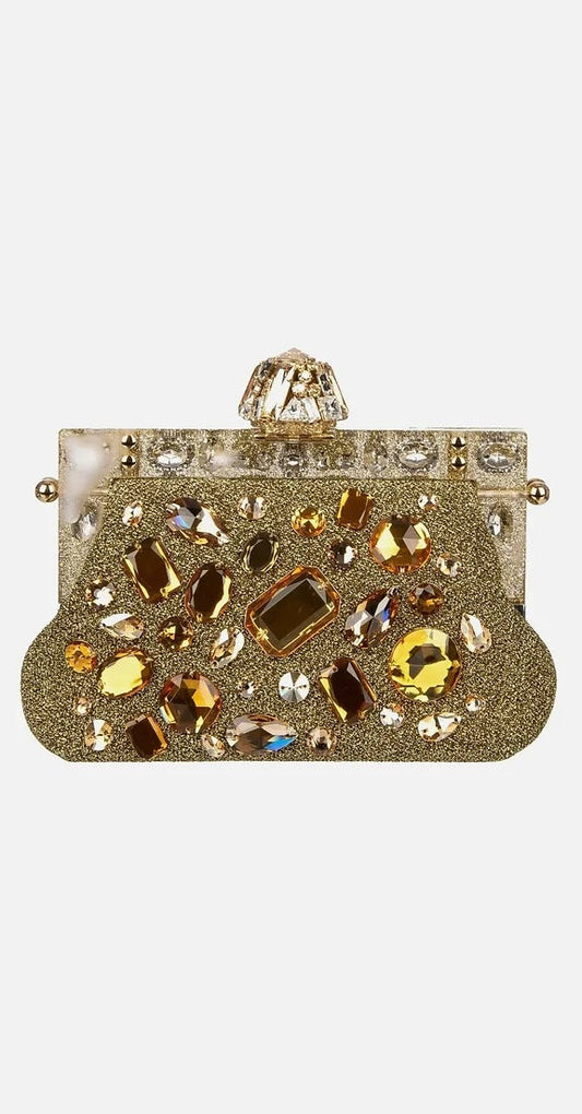 DOLCE & GABBANA GOLD VANDA CRYSTAL CLUTCH/HANDBAG