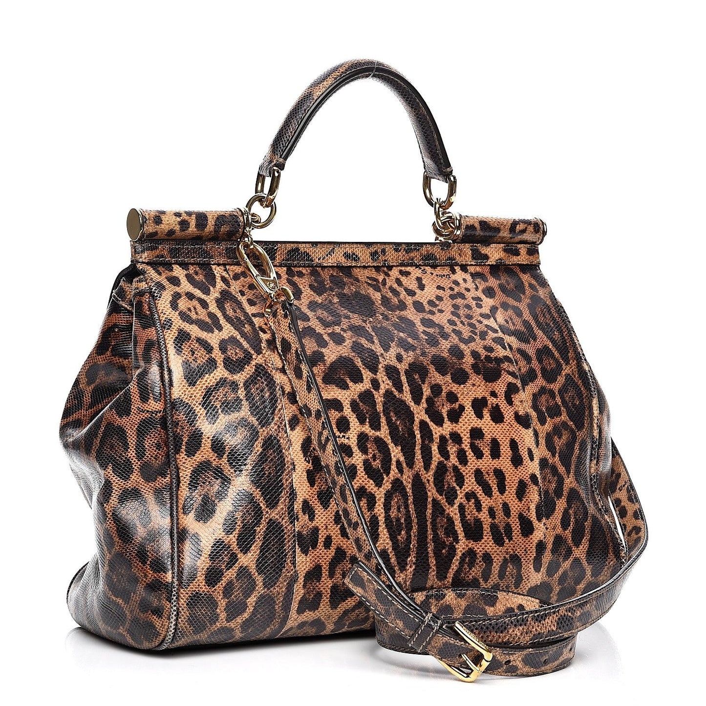 DOLCE & GABBANA CALFSKIN EMBOSSED LEOPARD PRINT MISS SICILY SHOPPER TOTE BAG