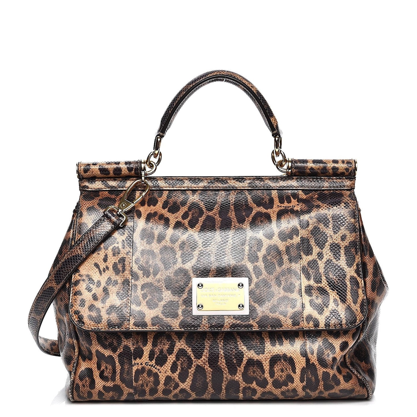 DOLCE & GABBANA CALFSKIN EMBOSSED LEOPARD PRINT MISS SICILY SHOPPER TOTE BAG