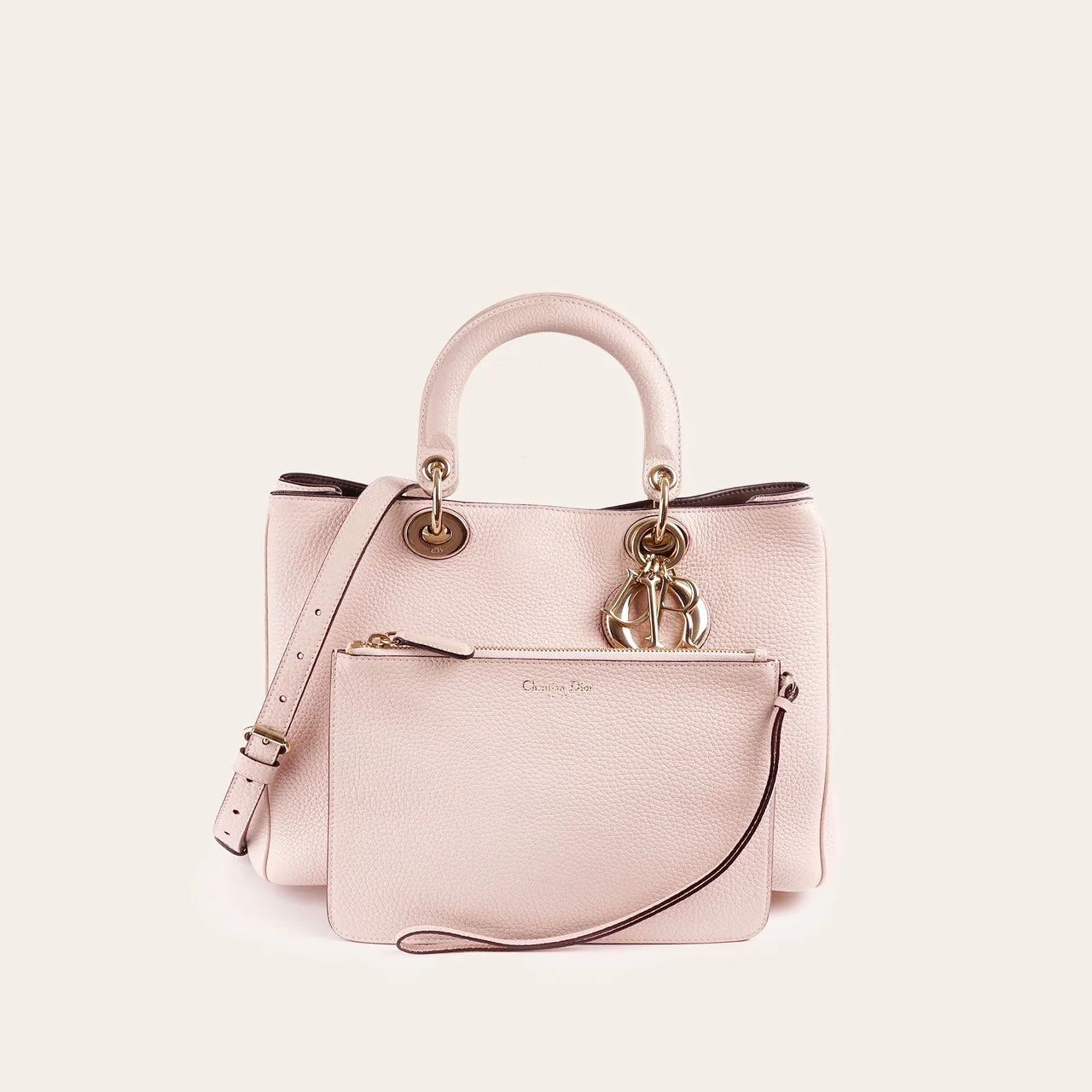 DIOR GRAINED LEATHER MEDIUM DIORISSIMO TOTE BAG IN BLUSH PINK