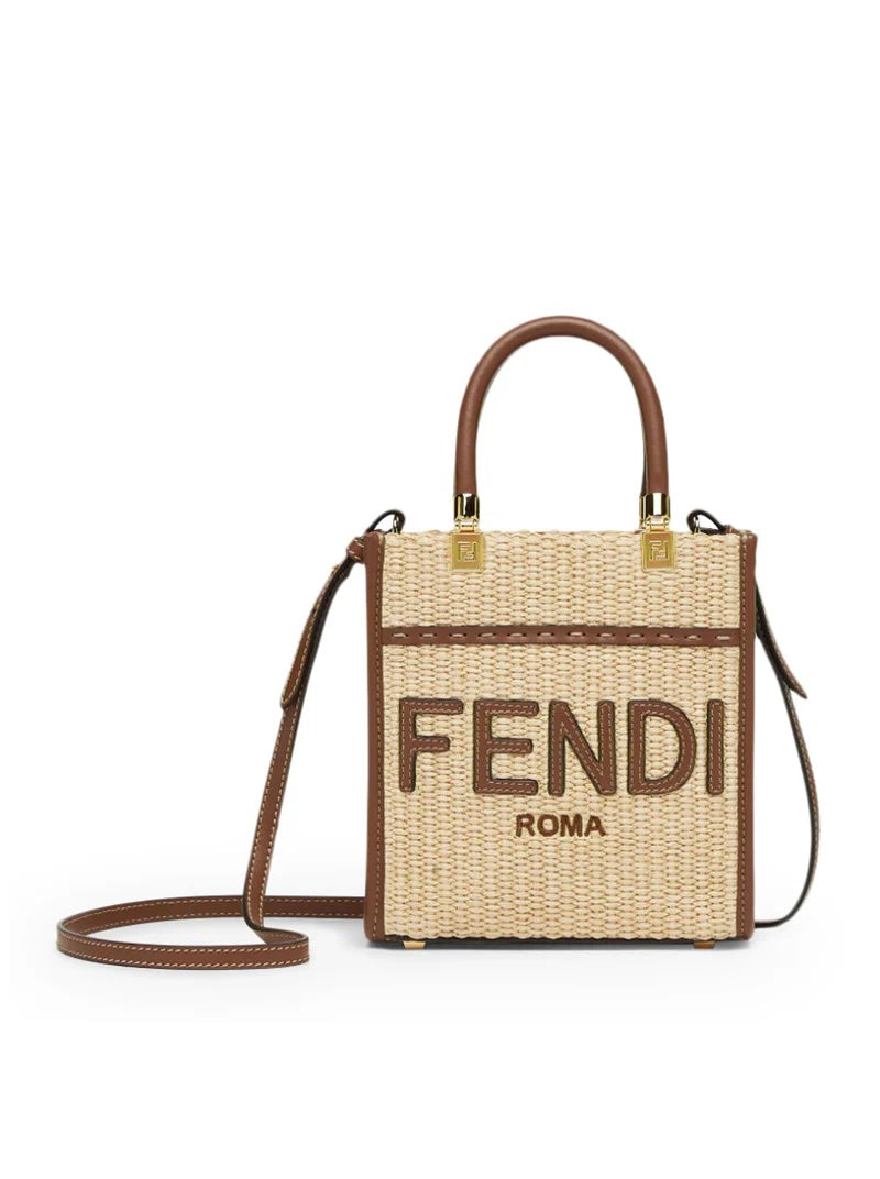 FENDI MINI SUNSHINE RAFFIA TOTE BAG