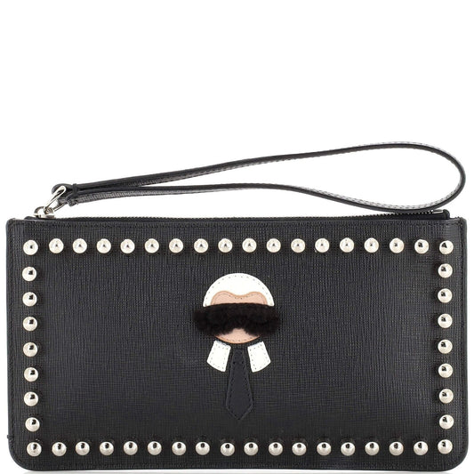 FENDI SAFFIANO LEATHER KARLITO CLUTCH BAG WRISTLET