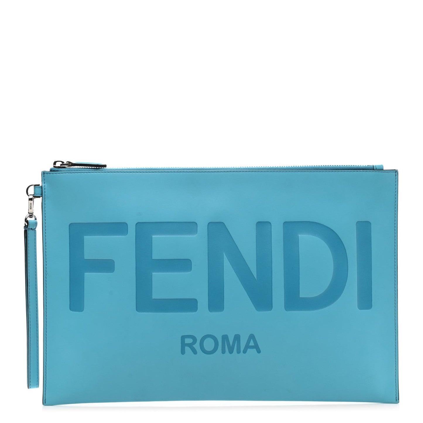 FENDI ROMA EMBOSSED LOGO LARGE POUCH CLUTCH BAG