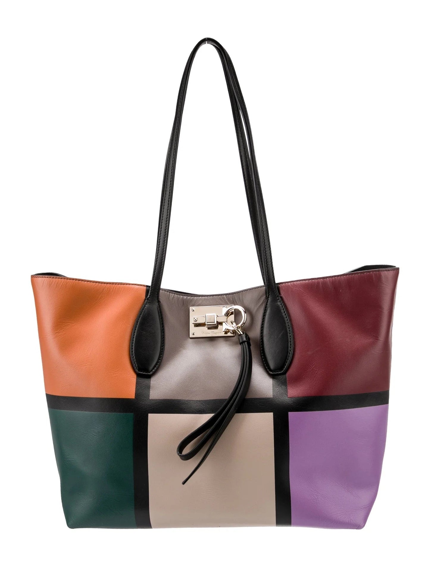 SALVATORE FERRAGAMO CALFSKIN PATCHWORK STUDIO TOTE BAG