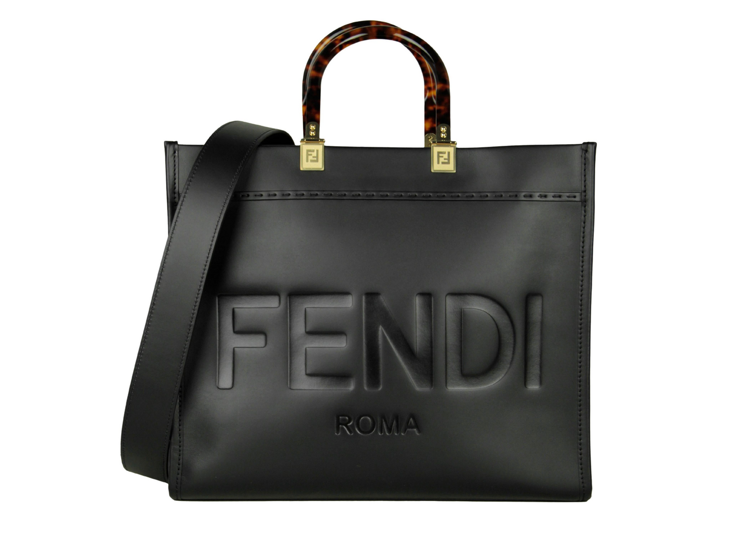 FENDI LEATHER SUNSHINE MEDIUM SHOPPER TOTE BAG