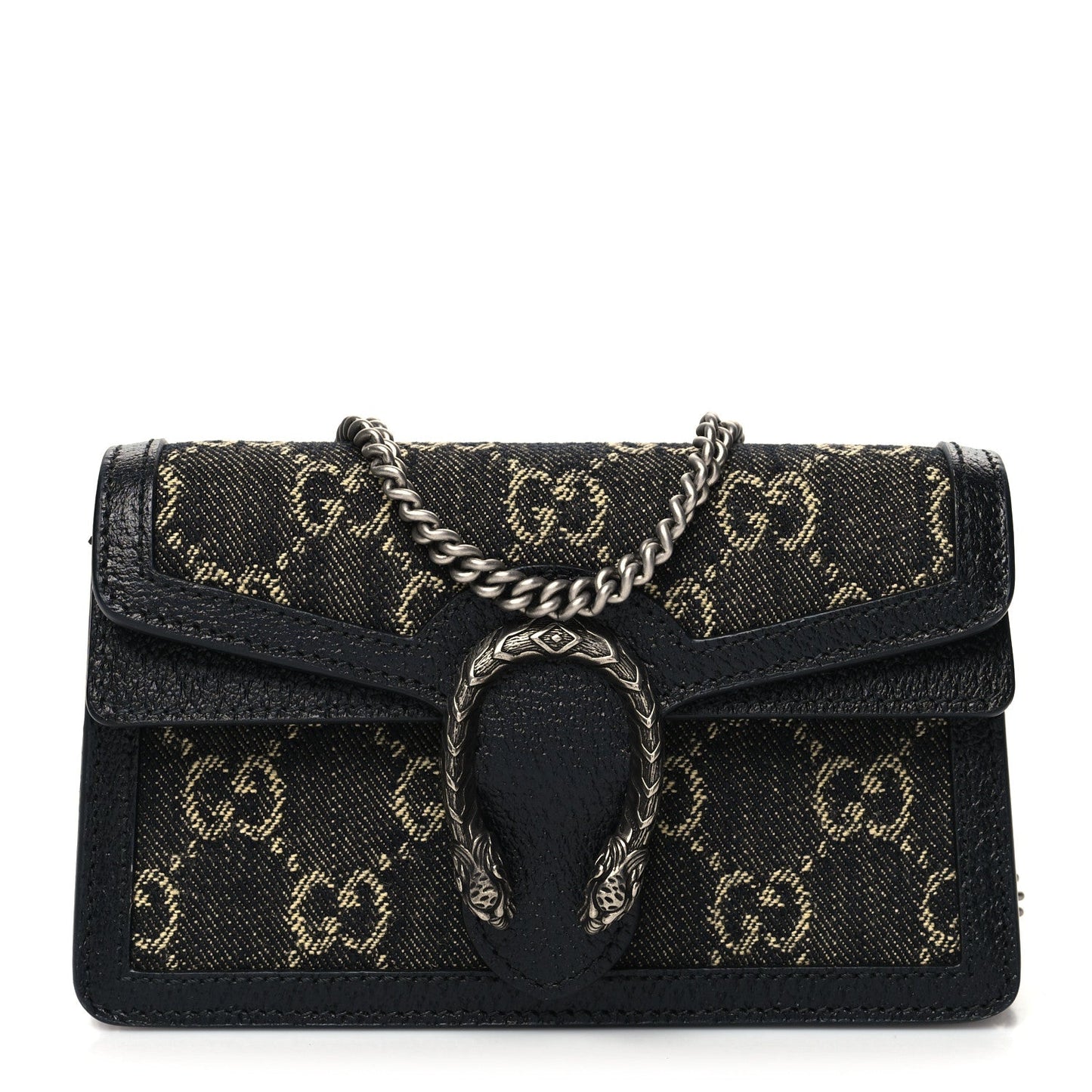 GUCCI GG MONOGRAM BLACK DENIM SUPER MINI DIONYSUS SHOULDER BAG