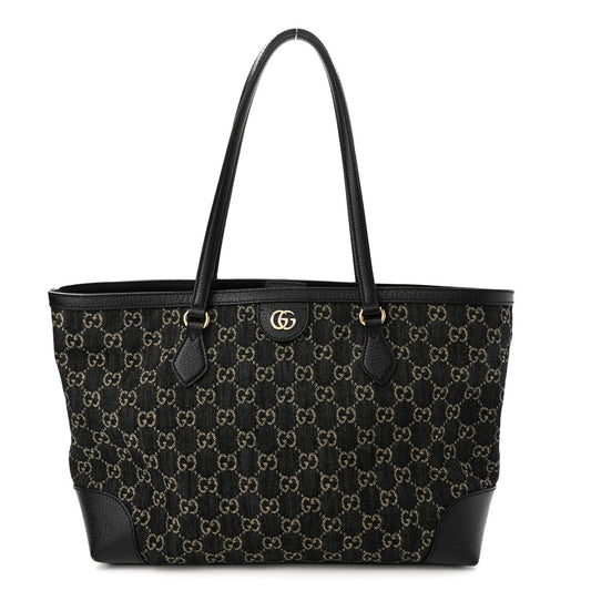 GUCCI JACQUARD GG MONOGRAM OPHIDIA MEDIUM DENIM TOTE BAG