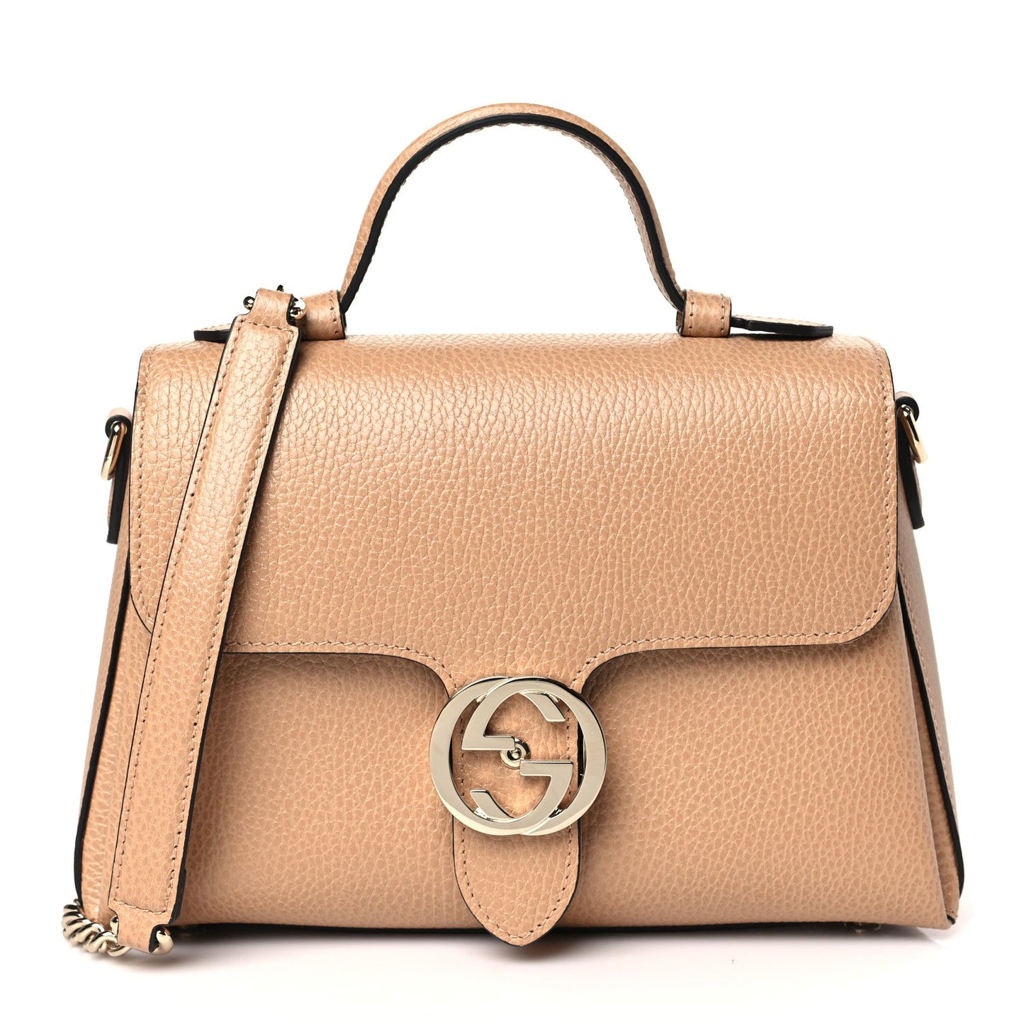 GUCCI INTERLOCKING G CALFSKIN TOP-HANDLE CAMELIA SHOULDER BAG