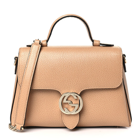 GUCCI INTERLOCKING G CALFSKIN TOP-HANDLE CAMELIA SHOULDER BAG