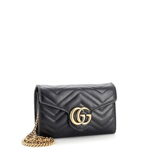 GUCCI GG MARMONT MATELASSE CALFSKIN MINI WALLET ON A CHAIN