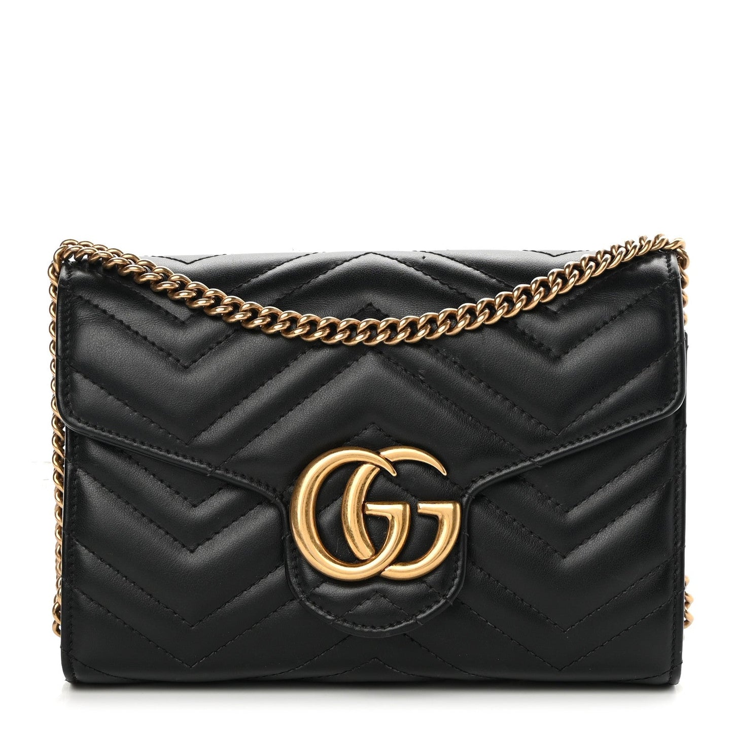 GUCCI GG MARMONT MATELASSE CALFSKIN MINI WALLET ON A CHAIN