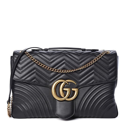 GUCCI GG MARMONT MATELASSE CALFSKIN LEATHER MAXI TOP HANDLE SHOULDER BAG