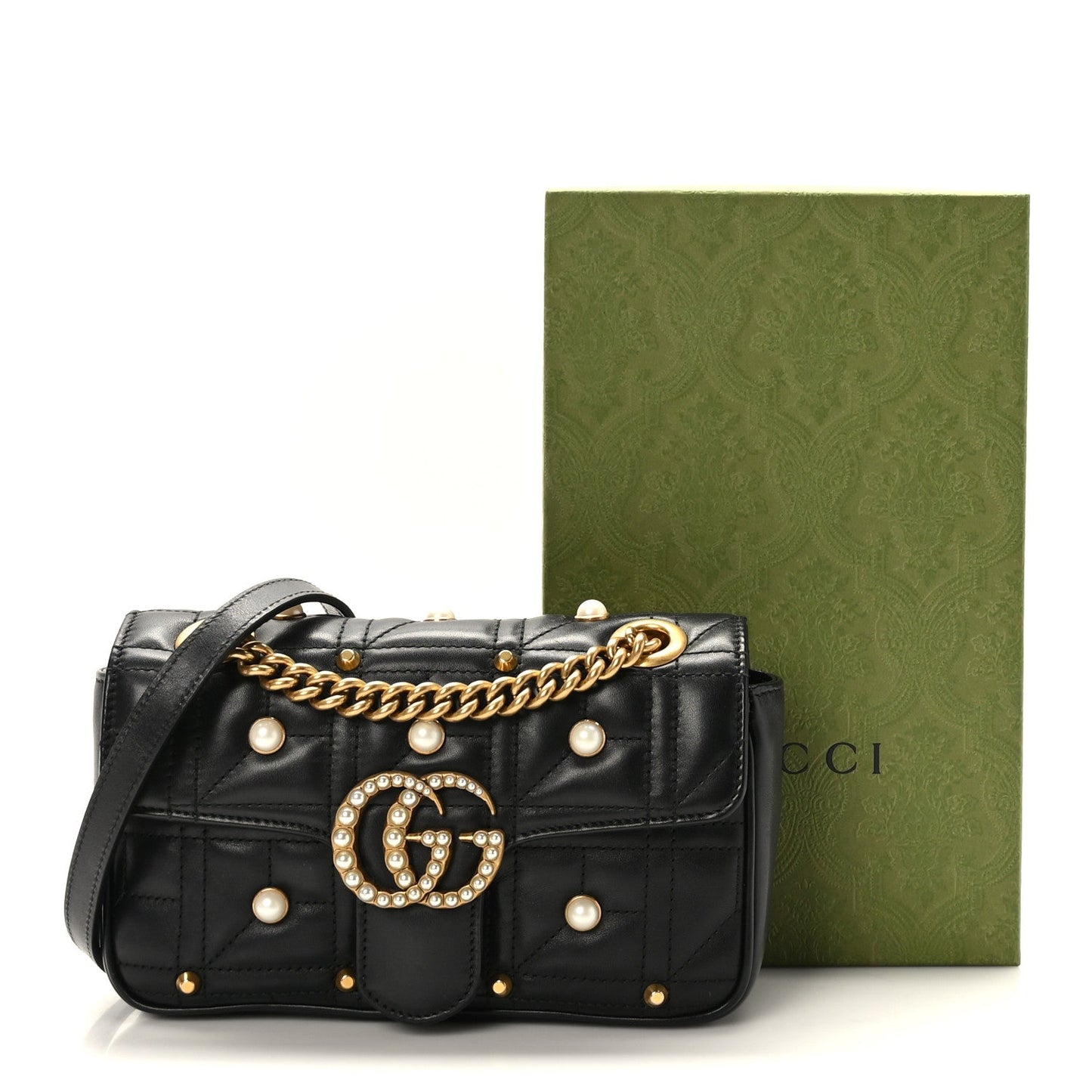 GUCCI GG MARMONT MATELASSE FAUX PEARL STUDDED MINI BAG